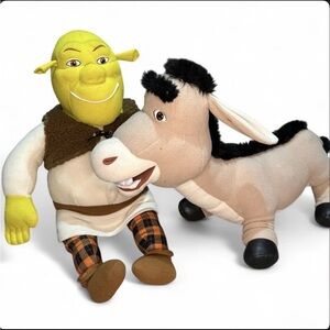 2004 jumbo Shrek 2 Plush & Donkey Stuffed Toy Set